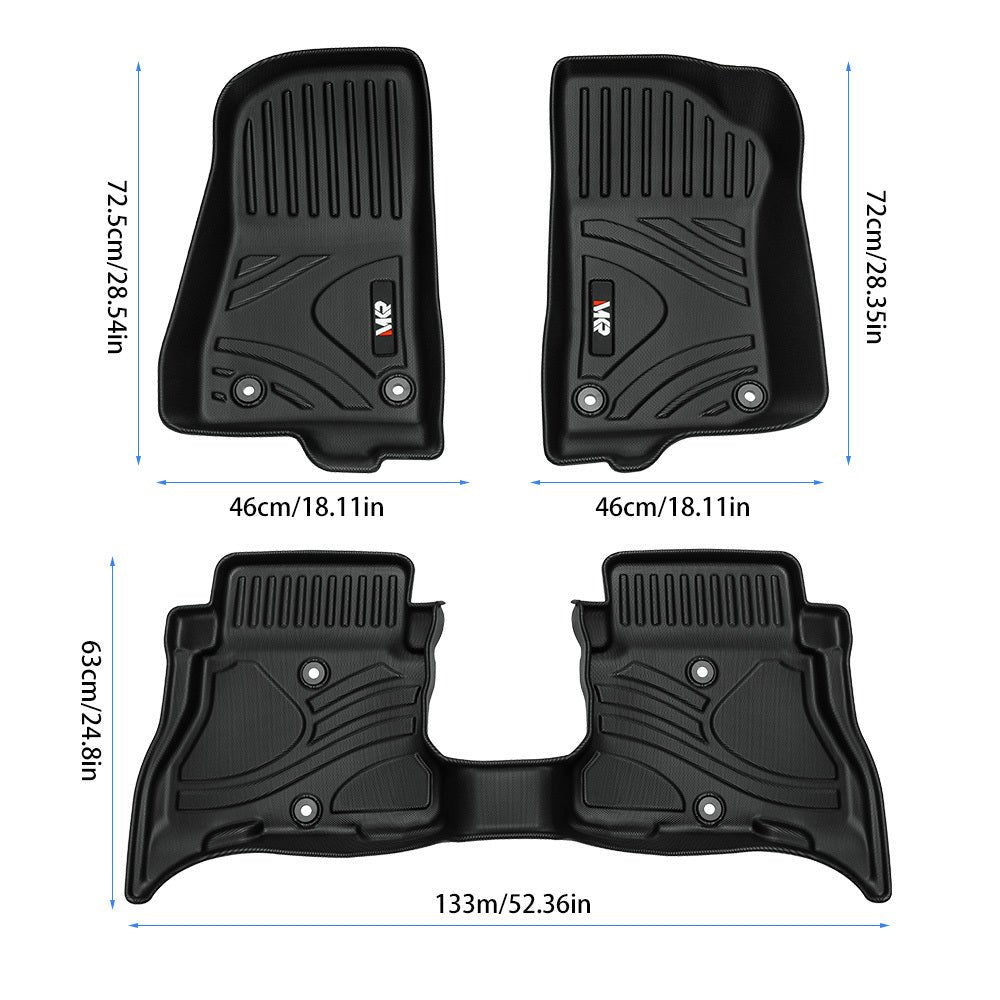 Tapis de sol de voiture antidérapants et durables MKR en TPE ECO, compatibles avec Jeep Wrangler JL 4xe (modèles 2 portes et JL Unlimited 2021 - 2024) (3 pièces) - KaoKao