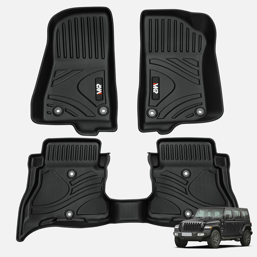 Tapis de sol de voiture antidérapants et durables MKR en TPE ECO, compatibles avec Jeep Wrangler JL 4xe (modèles 2 portes et JL Unlimited 2021 - 2024) (3 pièces) - KaoKao