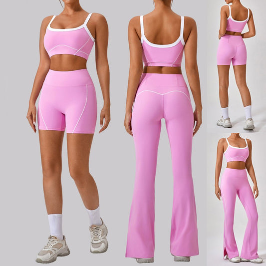 Tenues de yoga et de sport en plein air pour femmes, ensemble de fitness à bretelles spaghetti et couleurs contrastées - KaoKao
