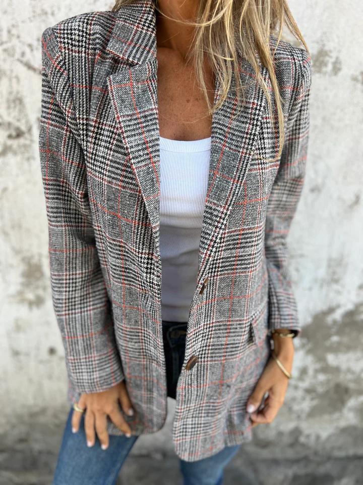 Veste de costume décontractée à motif pied - de - poule rétro pour femme - KaoKao