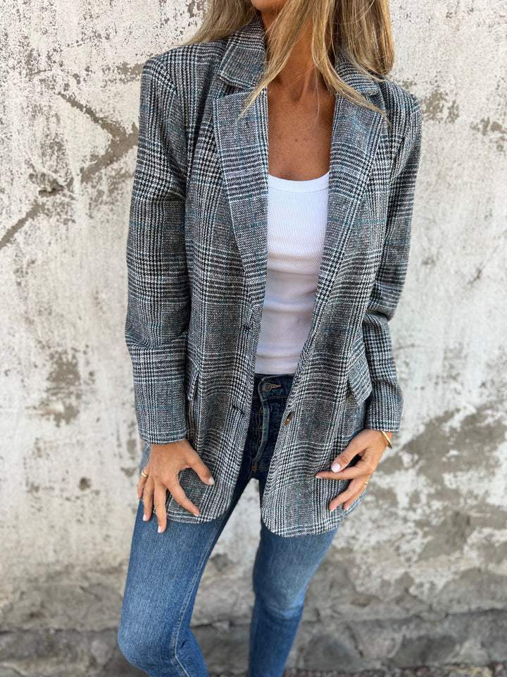 Veste de costume décontractée à motif pied - de - poule rétro pour femme - KaoKao